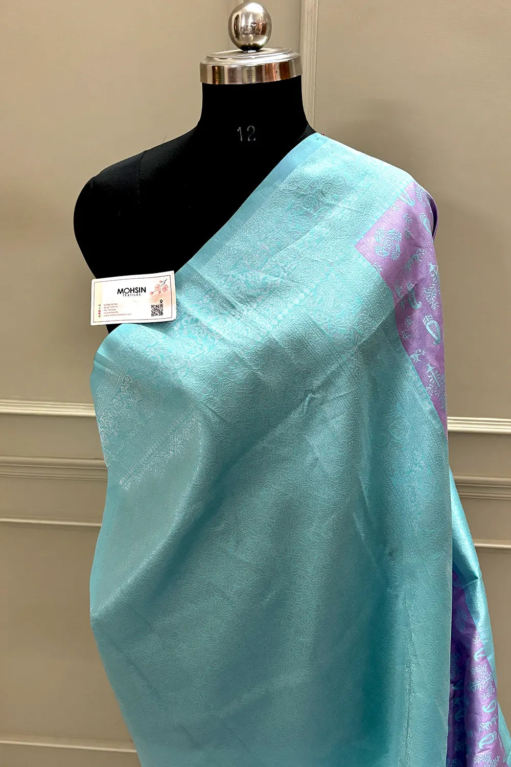 Lavender and Sea Green Resham Silk Banarasi Saree