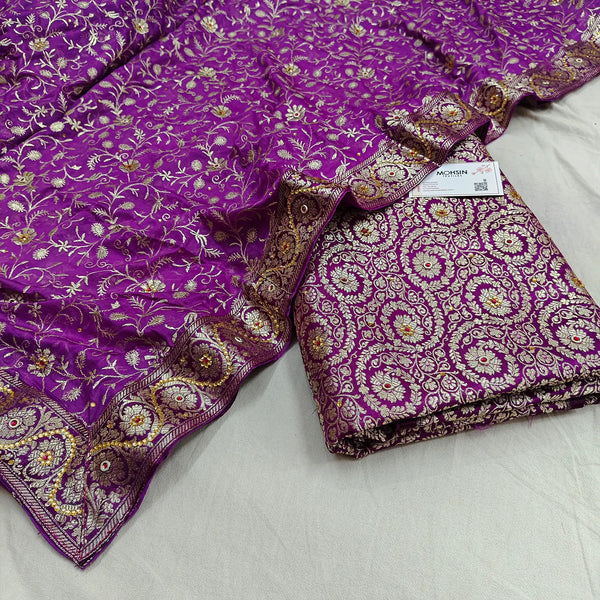 Magenta Murrah Jaal Stone Work Kimkhab Silk Banarasi Gharara