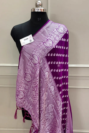 Magenta Resham Zari Georgette Silk Banarasi Saree