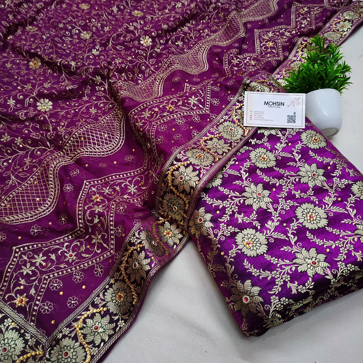 Magenta Stone Work Kimkhab Silk Banarasi Gharara