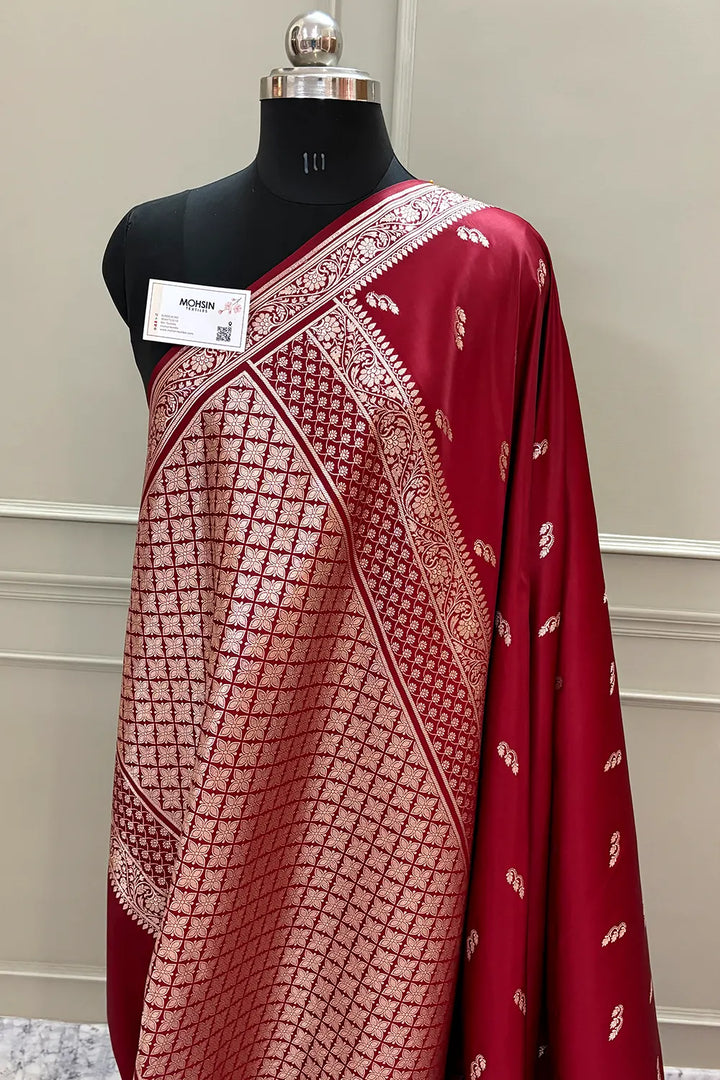 Maroon Candle Katan Silk Banarasi Saree