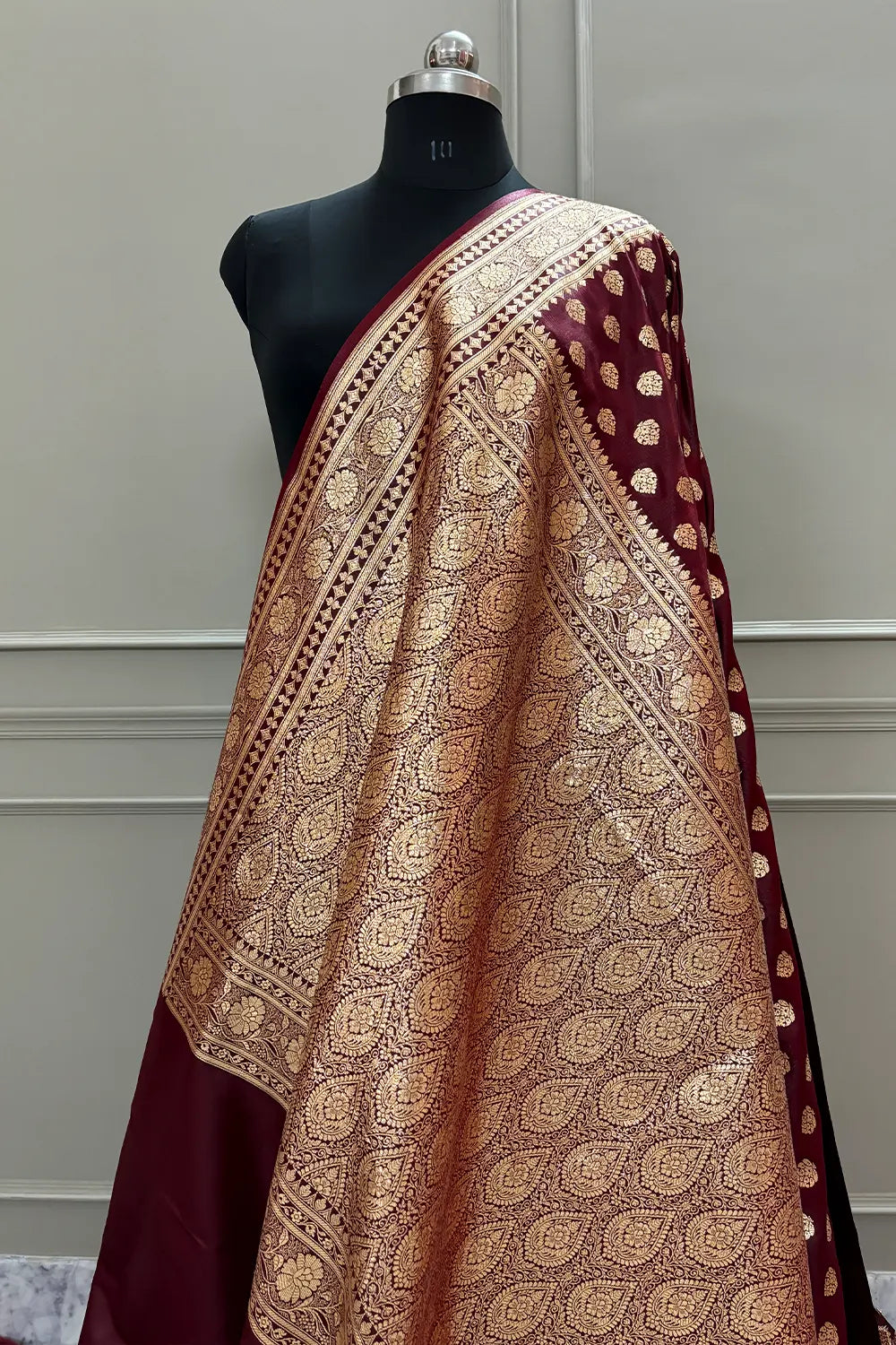 Maroon Golden Zari Katan Silk Banarasi Saree