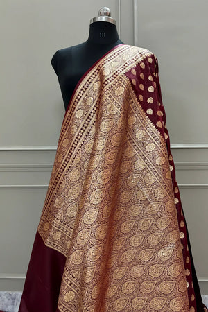 Maroon Golden Zari Katan Silk Banarasi Saree