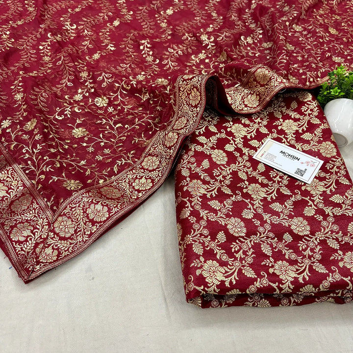 Maroon Golden Zari Kimkhab Silk Banarasi Gharara