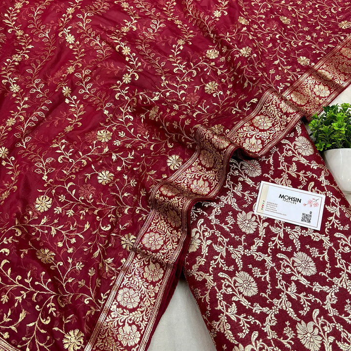 Maroon Golden Zari Kimkhab Silk Banarasi Gharara