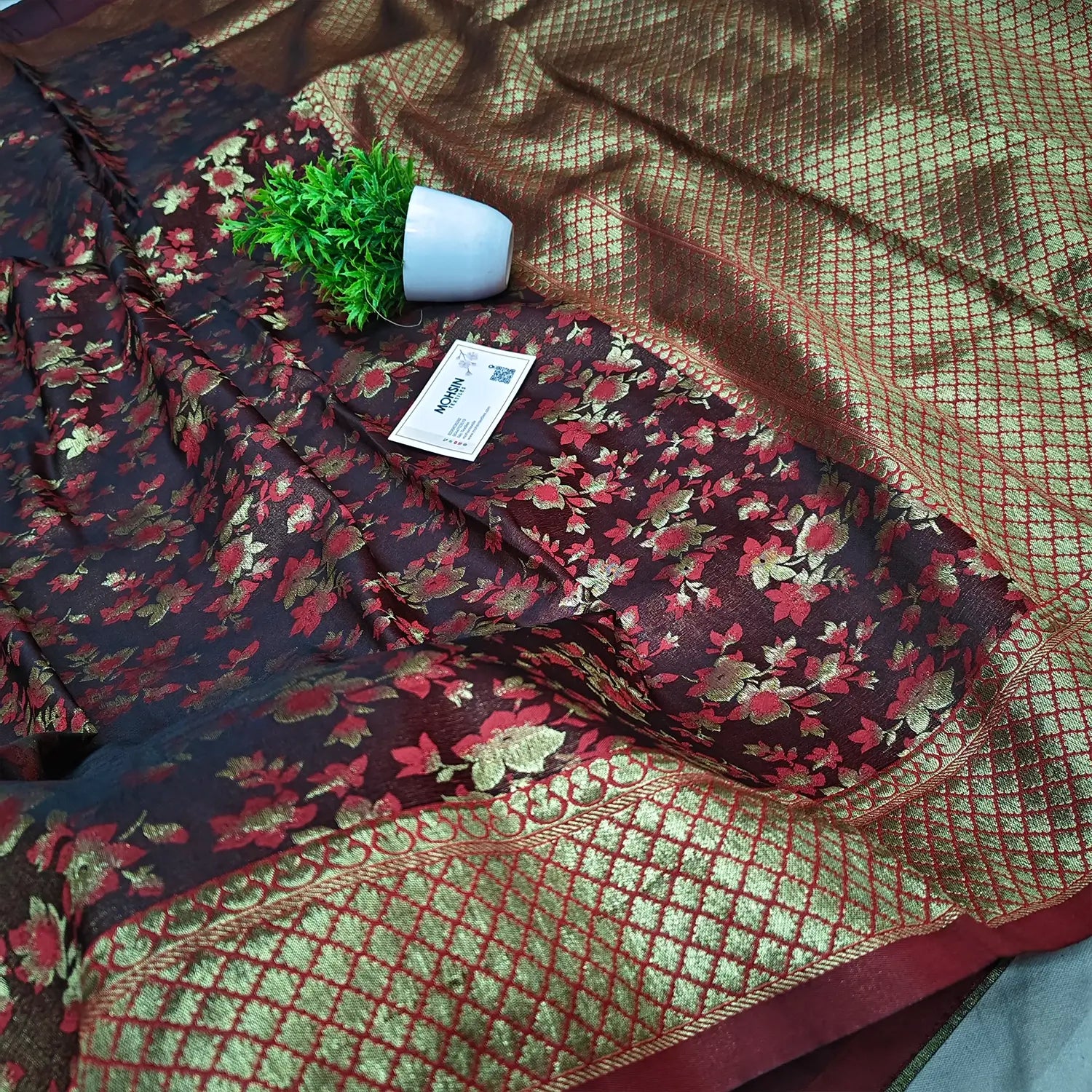 Maroon Jamewar Katan Silk Banarasi Saree