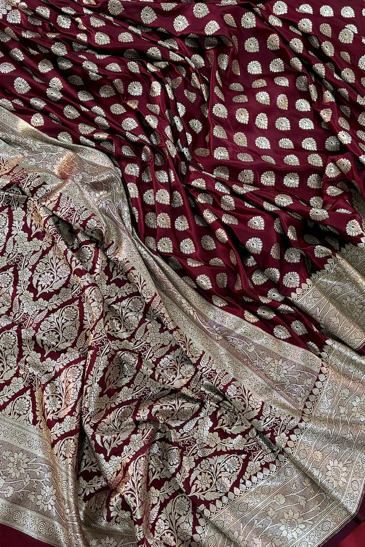 Maroon Mastani Buti Katan Silk Banarasi Saree