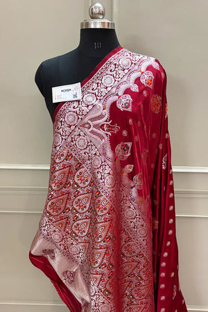 Maroon Pangi Buti Katan Silk Banarasi Saree