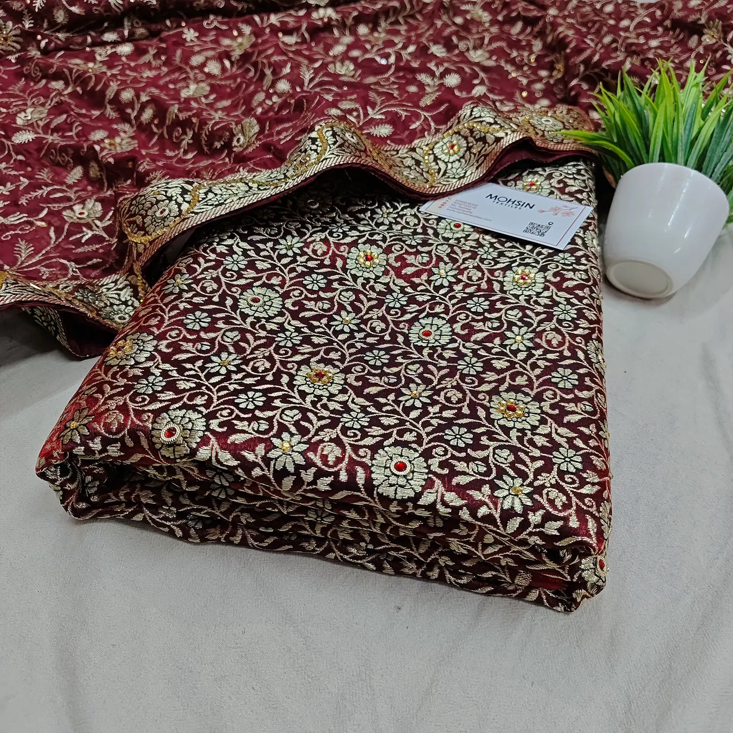 Maroon Stone Work Kimkhab Silk Banarasi Gharara