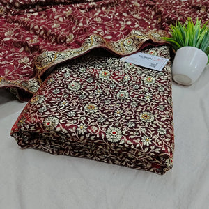 Maroon Stone Work Kimkhab Silk Banarasi Gharara