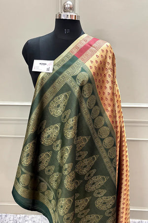 Maroon and Bottle Green Resham Zari Silky Banarasi Saree