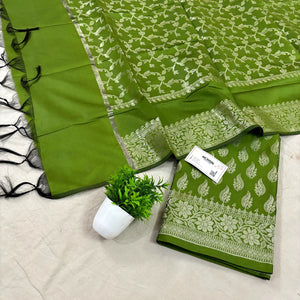 Mehendi Agnipath Buti Satin Silk Banarasi Suit