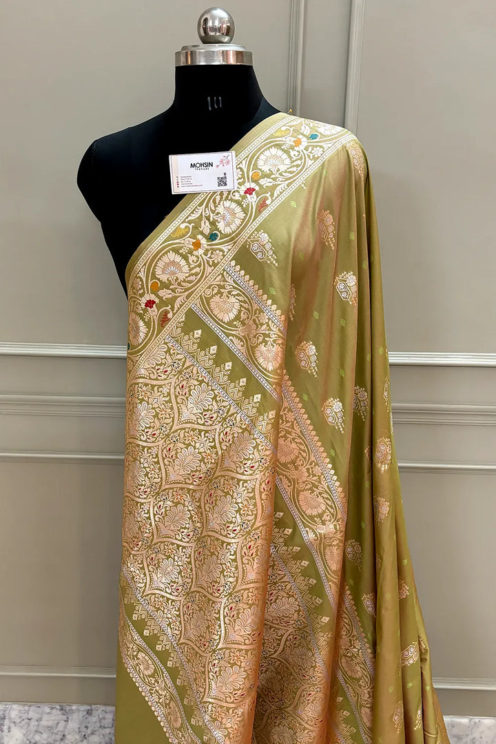 Mehendi Antila Buta Katan Silk Banarasi Saree