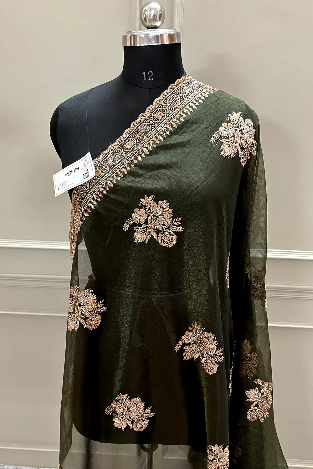 Mehendi Embordiery Siroski Work Silk Saree