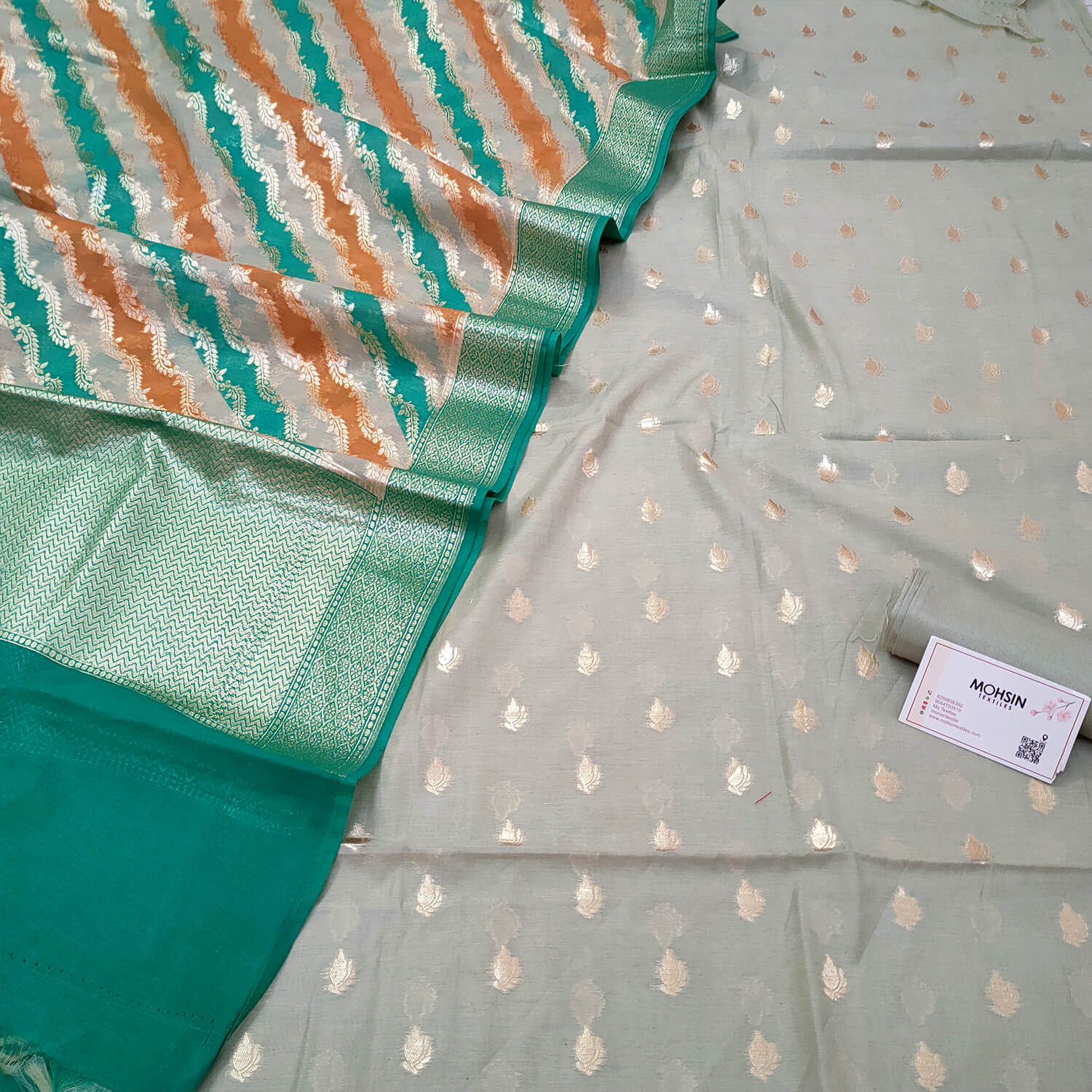 Mint Green Rangkaat Chanderi Silk Banarasi Suit – Mohsin Textiles