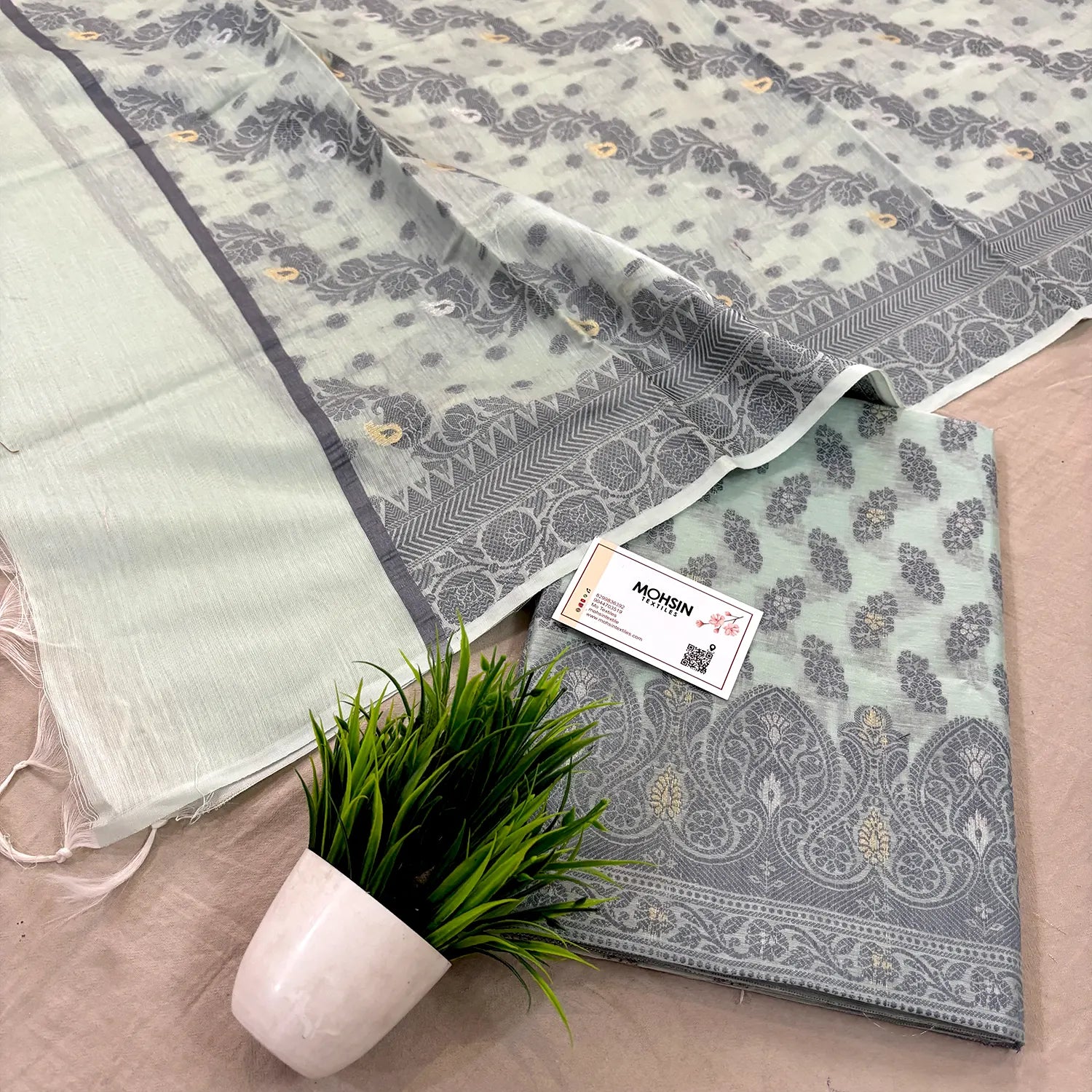 Mint Green Resham Zari Banarasi Silk Suit