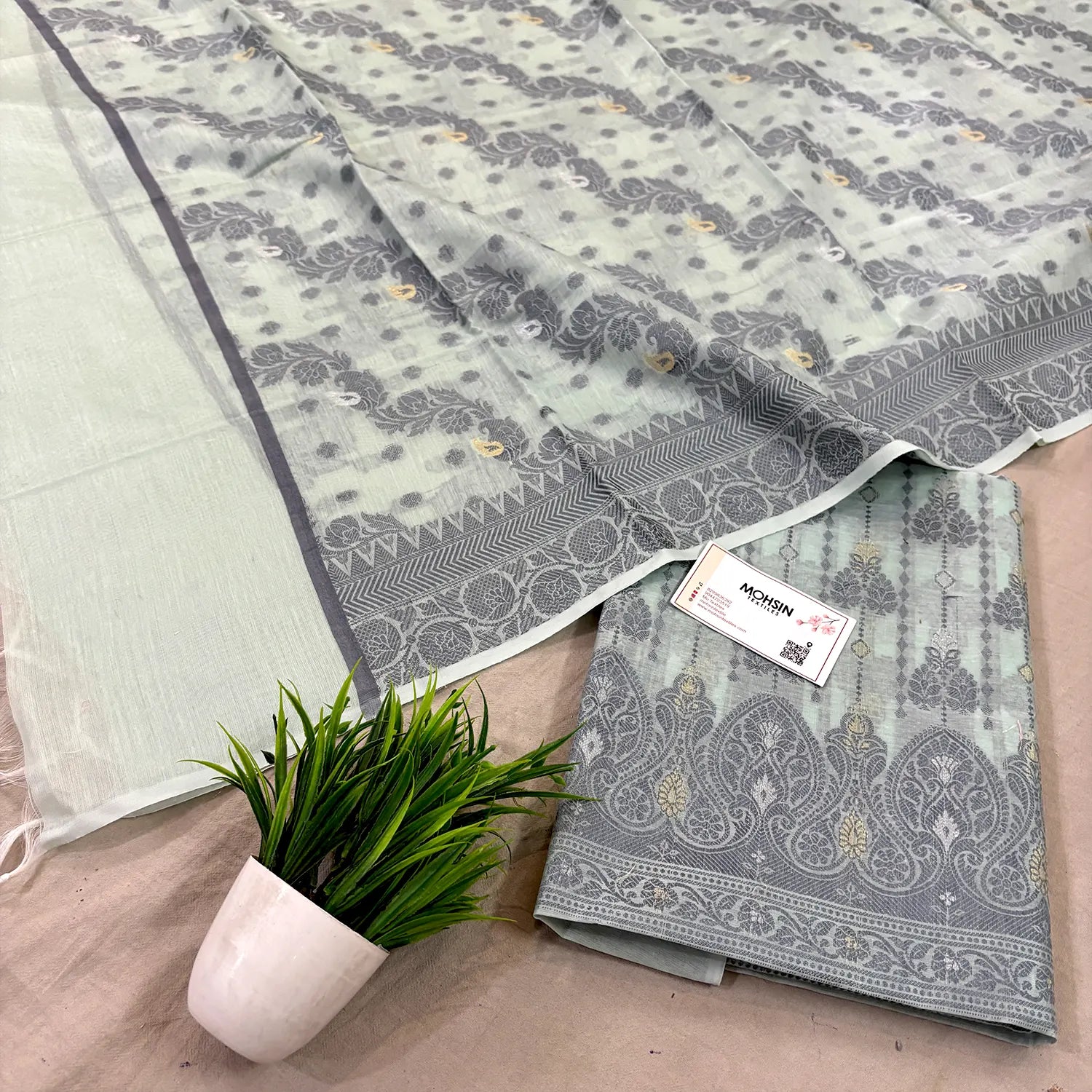 Mint Green Resham Zari Banarasi Silk Suit