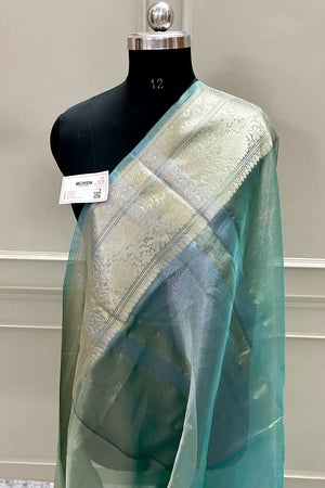 Mint Green Zari Tissue Silk Banarasi Saree