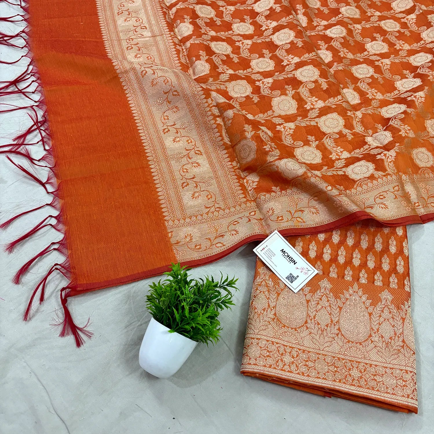 Mustard Dracula Buti Resham Silk Banarasi Suit