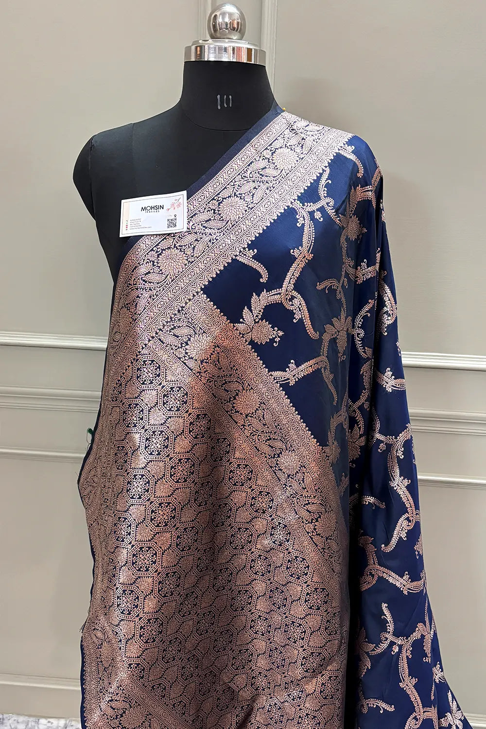 Navy Blue Golden Zari Satin Silk Banarasi Saree