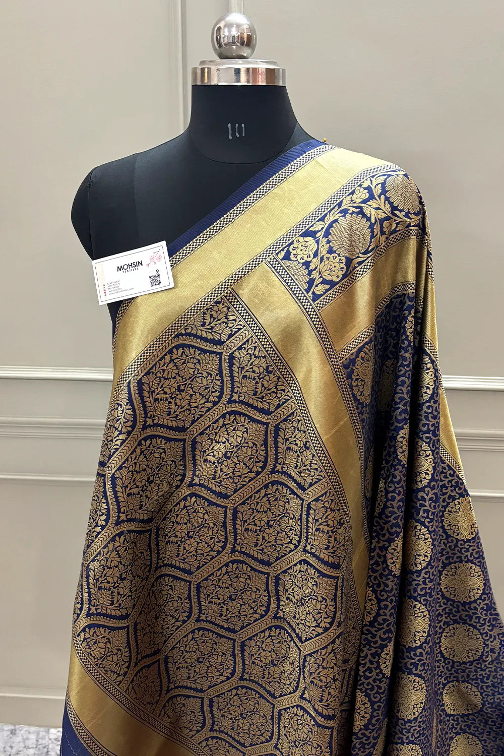 Navy Blue Resham Zari Silky Banarasi Saree