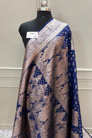 Navy Blue Resham Zari Silky Banarasi Saree