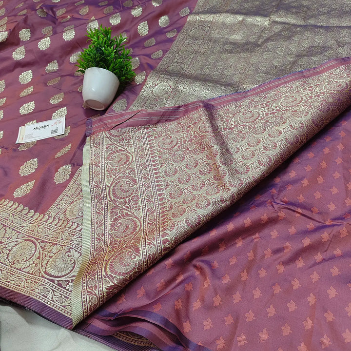 Onion Pink Premium Katan Silk Banarasi Saree