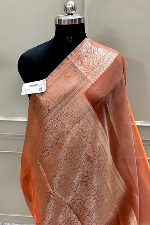 Orange Zari Tissue Silk Banarasi Saree