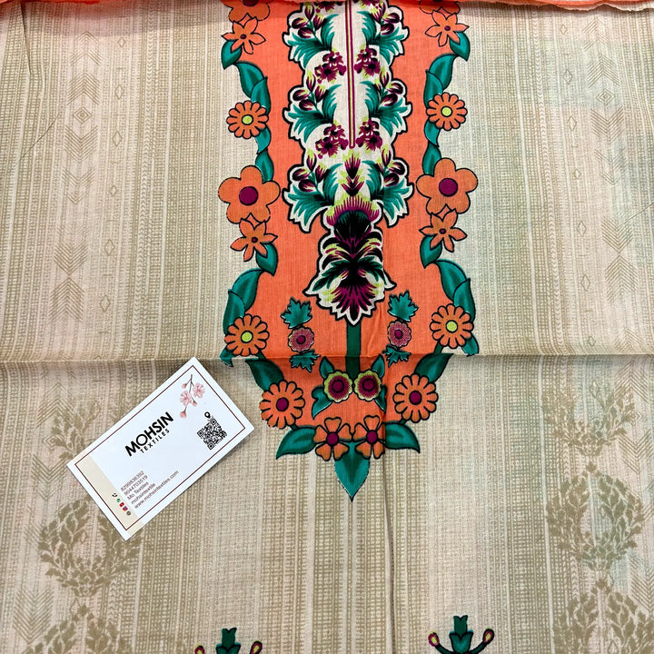 Orange and Beige Printed Cotton Silk Salwar Suit