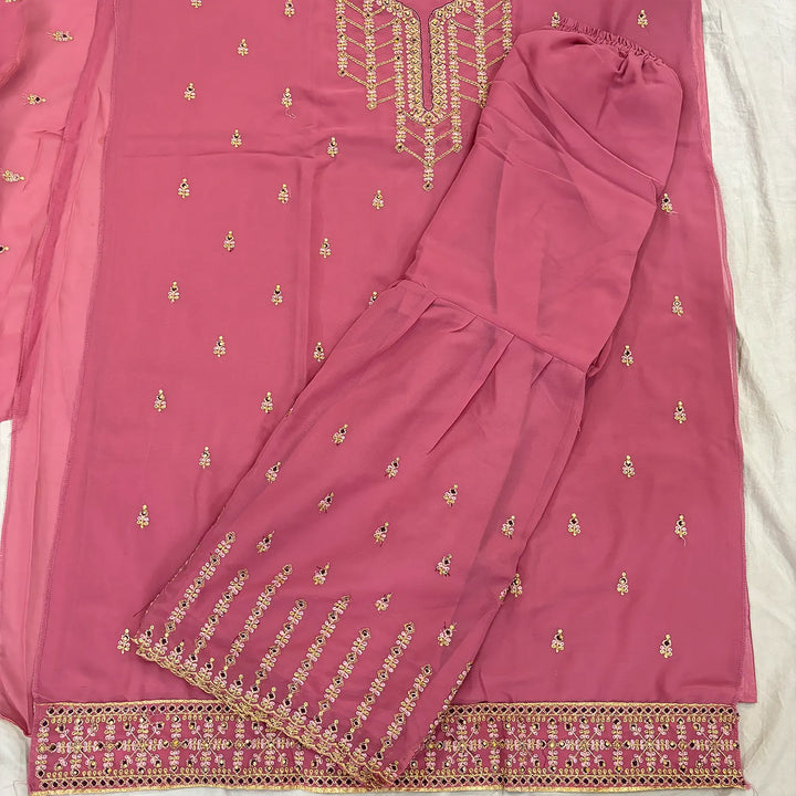 Peach Golden Zari Crepe Silk Salwar Suit