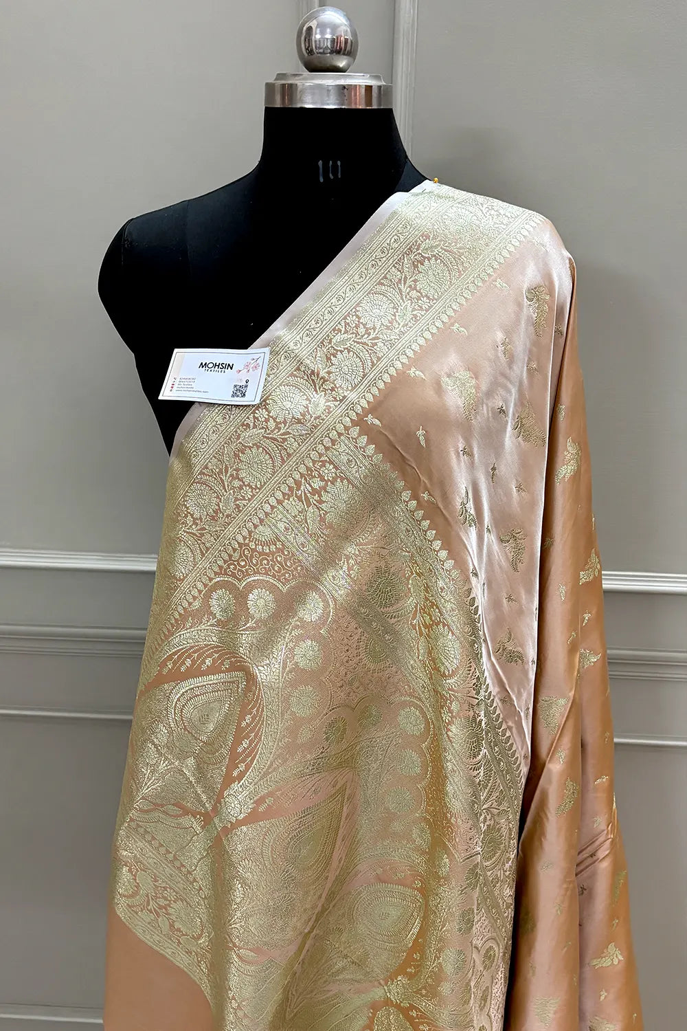 Peach Golden Zari Katan Silk Banarasi Saree