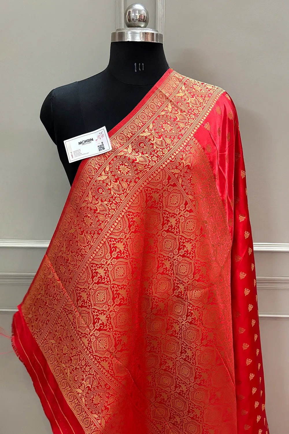 Peach Golden Zari Katan Silk Banarasi Saree