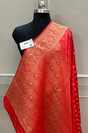 Peach Golden Zari Katan Silk Banarasi Saree