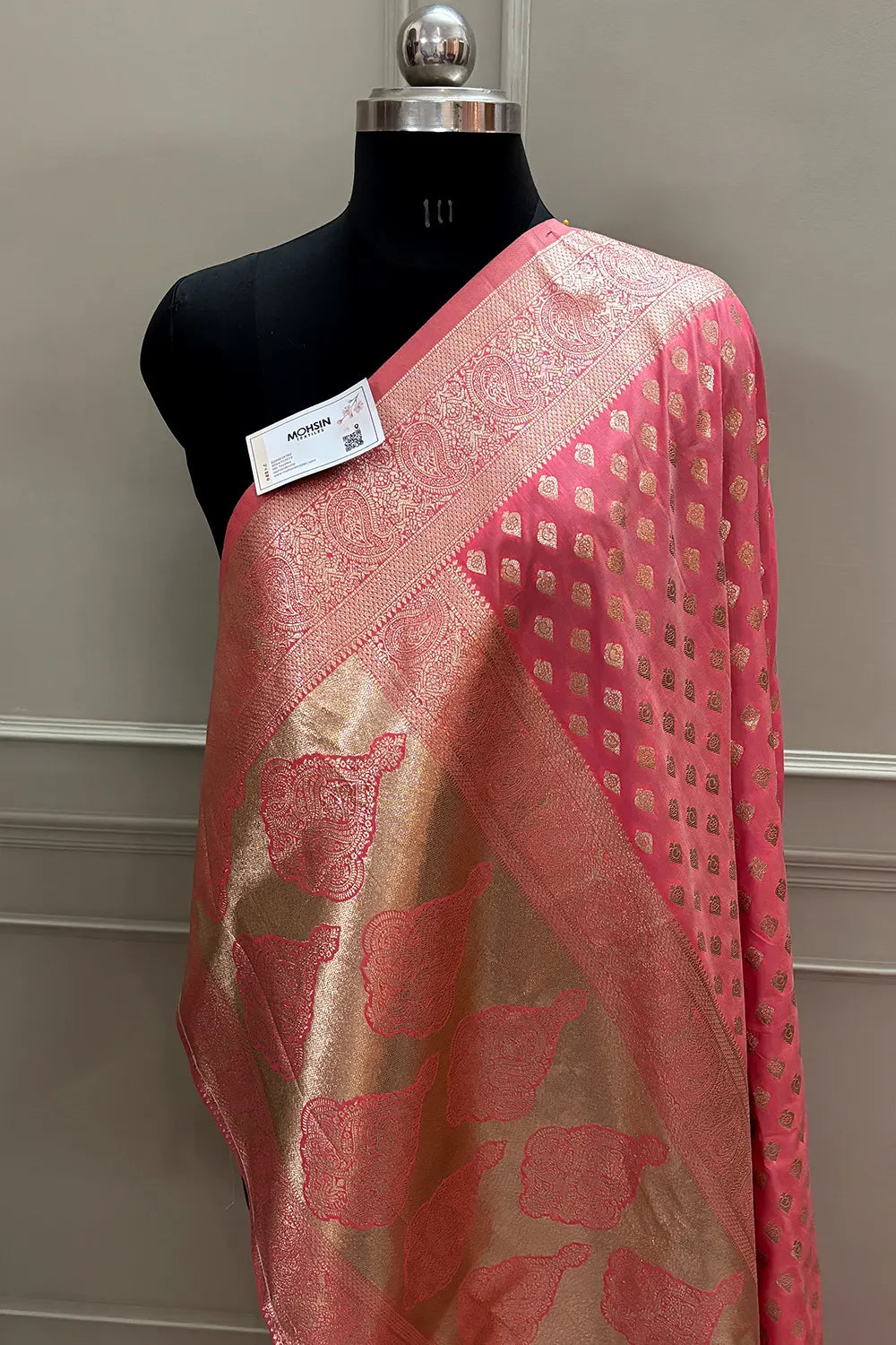 Peach Golden Zari Silky Banarasi Saree