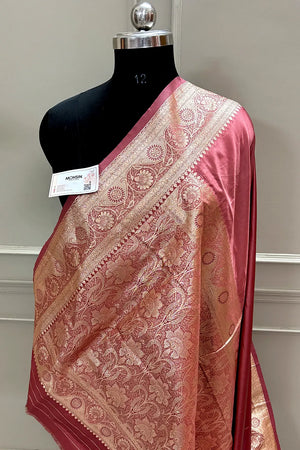 Peach Plain Katan Silk Banarasi Saree