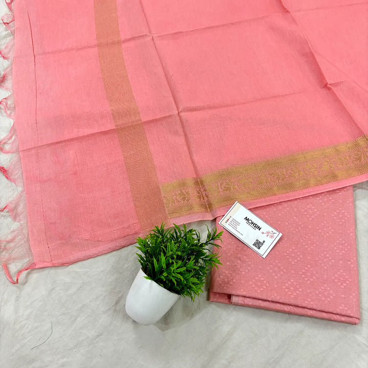 Peach Resham Cotton Silk Banarasi Suit