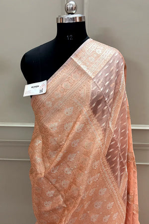 Peach Resham Zari Banarasi Silk Saree