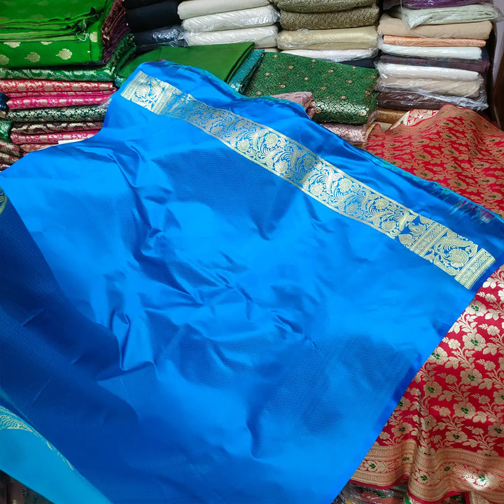 Peach and Blue Katan Silk Banarasi Saree