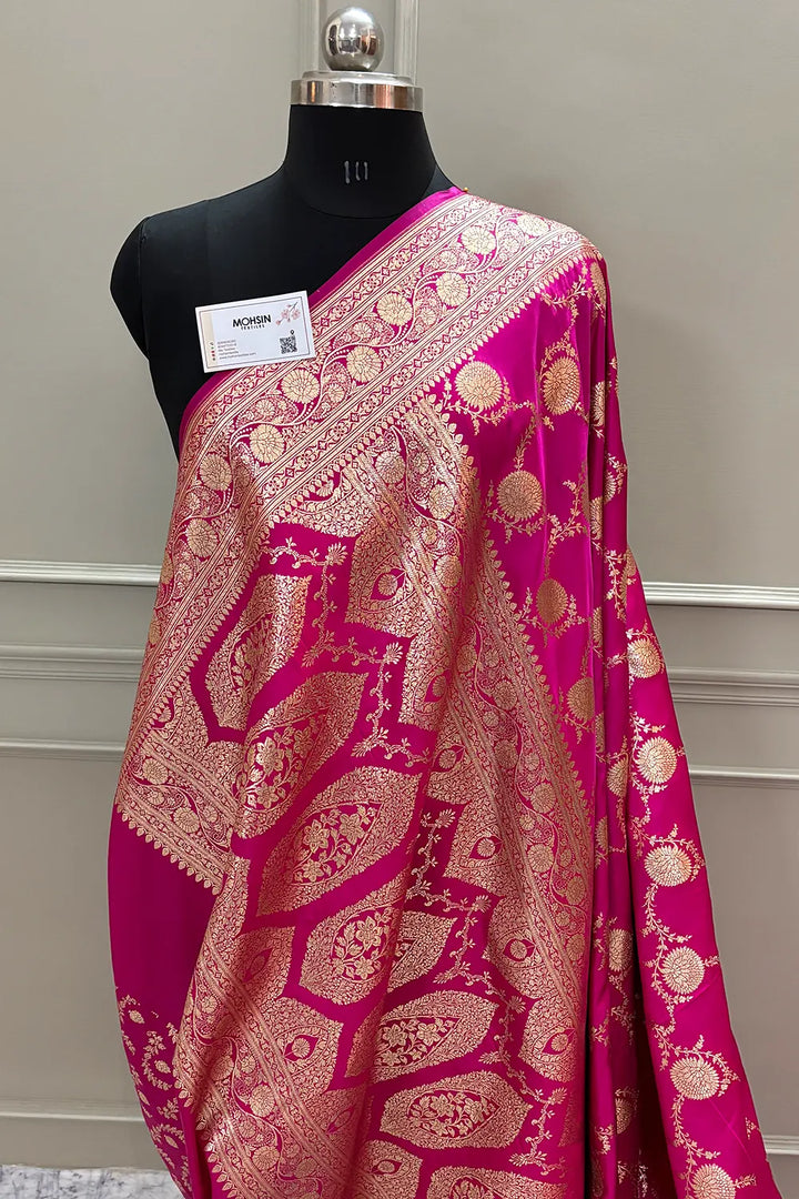 Pink Golden Zari Katan Silk Banarasi Saree