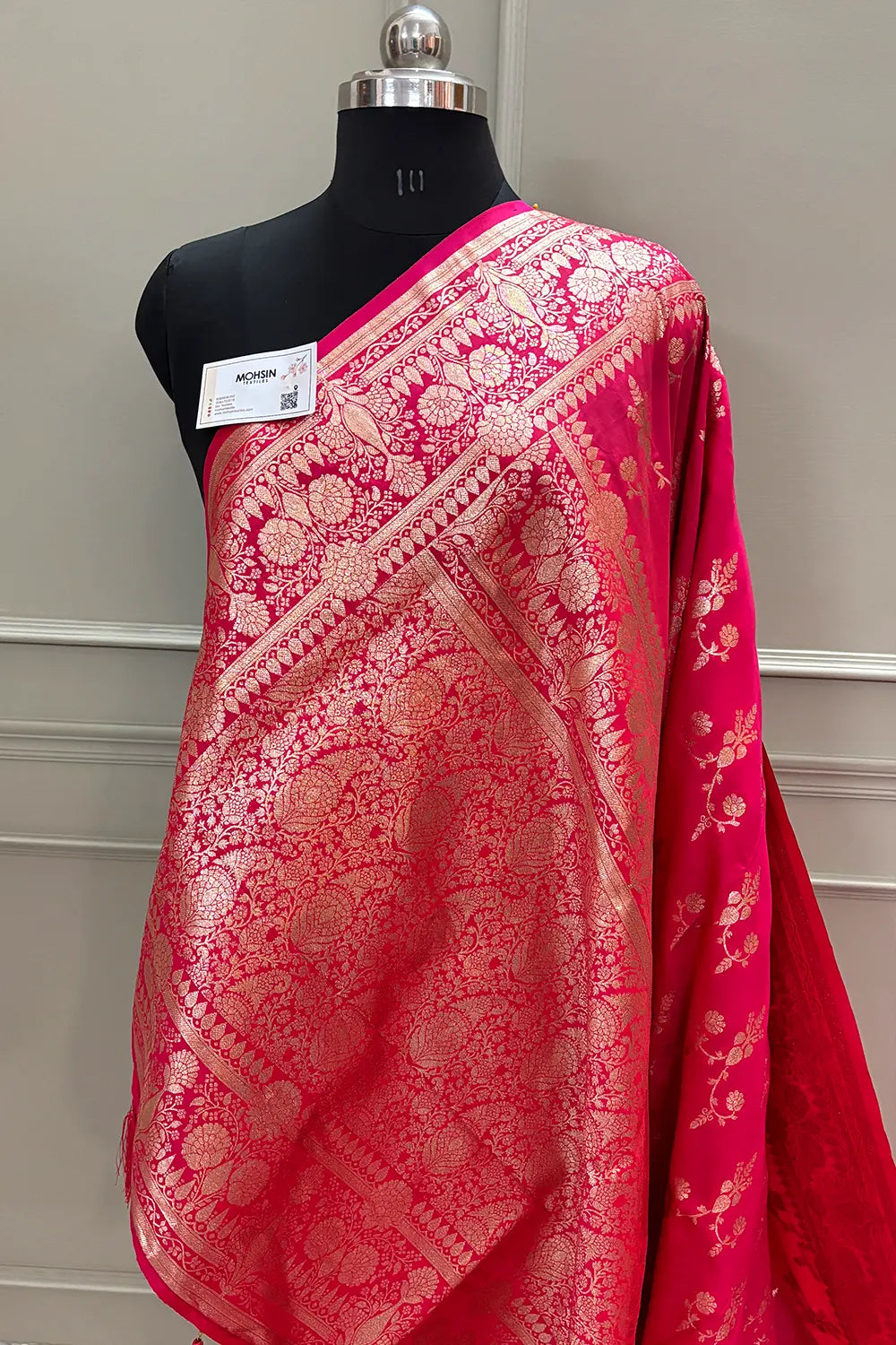 Pink Golden Zari Satin Silk Banarasi Saree