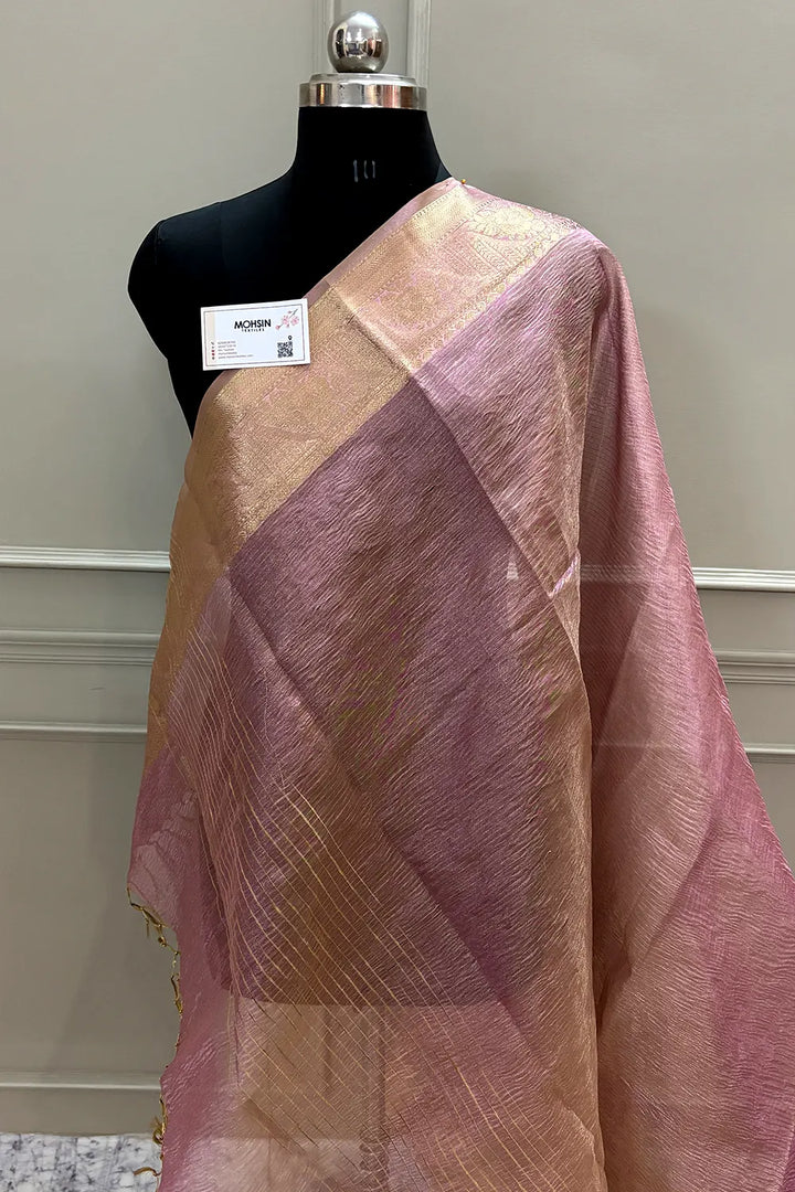 Pink Golden Zari Tissue Silk Banarasi Saree