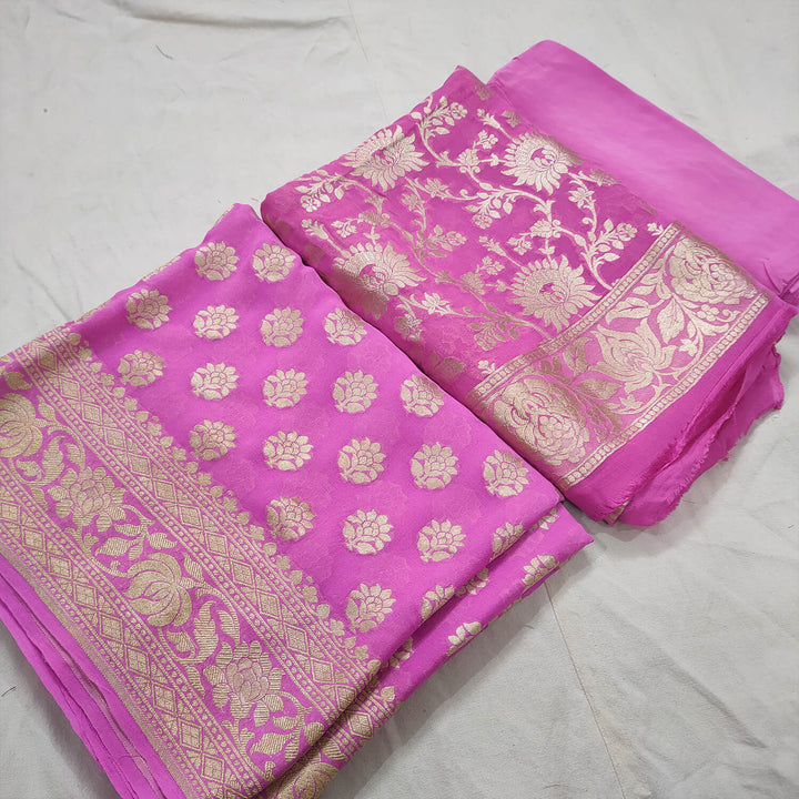 Pink Pure Khaddi Georgette Chiffon Unstitched Banarasi Suit