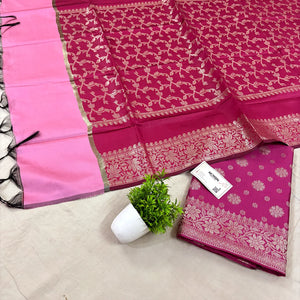 Pink Shaktiman Buti Satin Silk Banarasi Suit