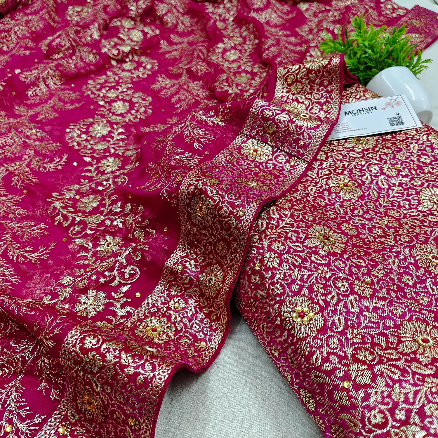 Pink Stone Work Kimkhab Silk Banarasi Gharara