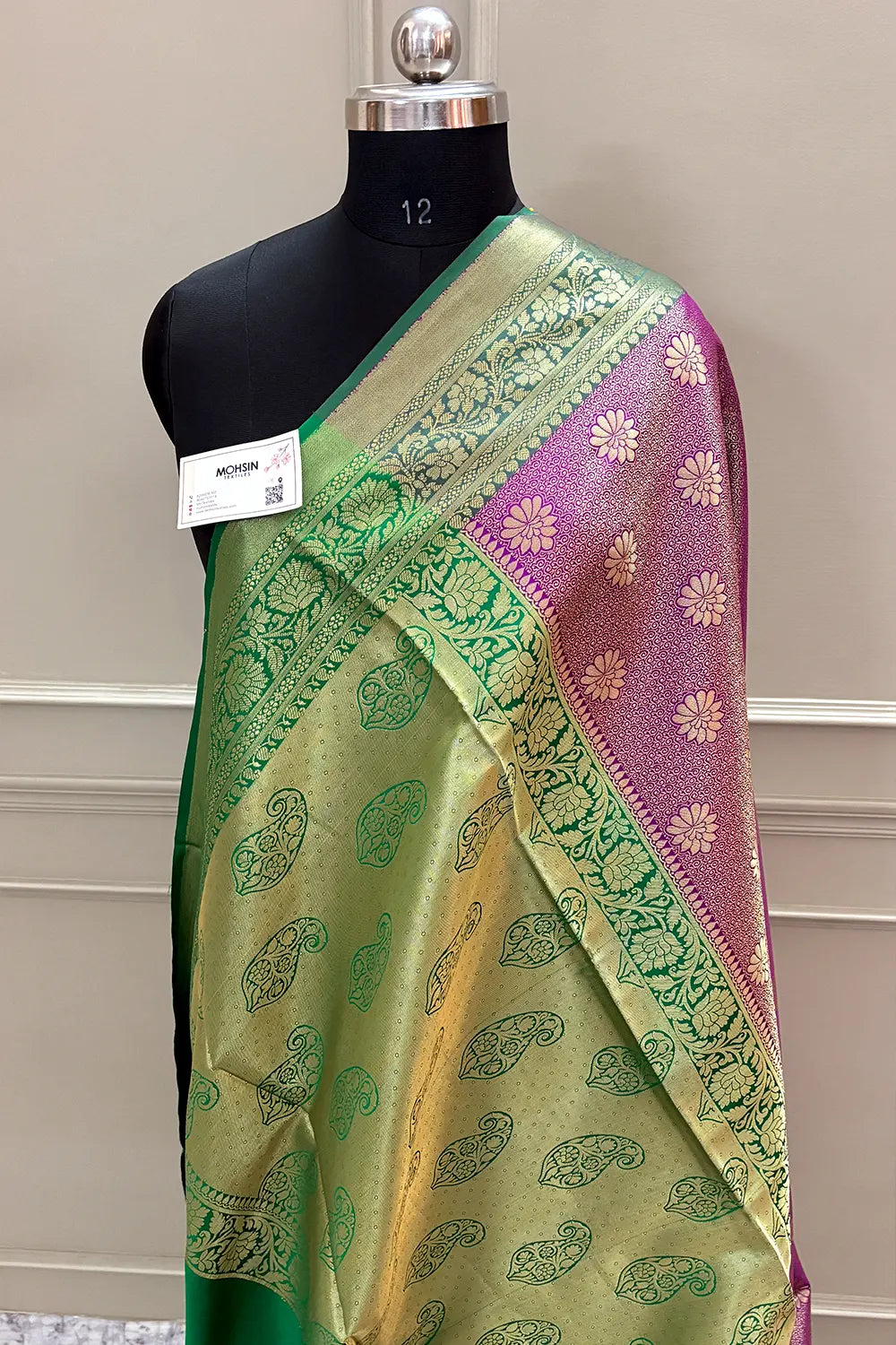 Pink and Green Brocade Banarasi Silk Saree