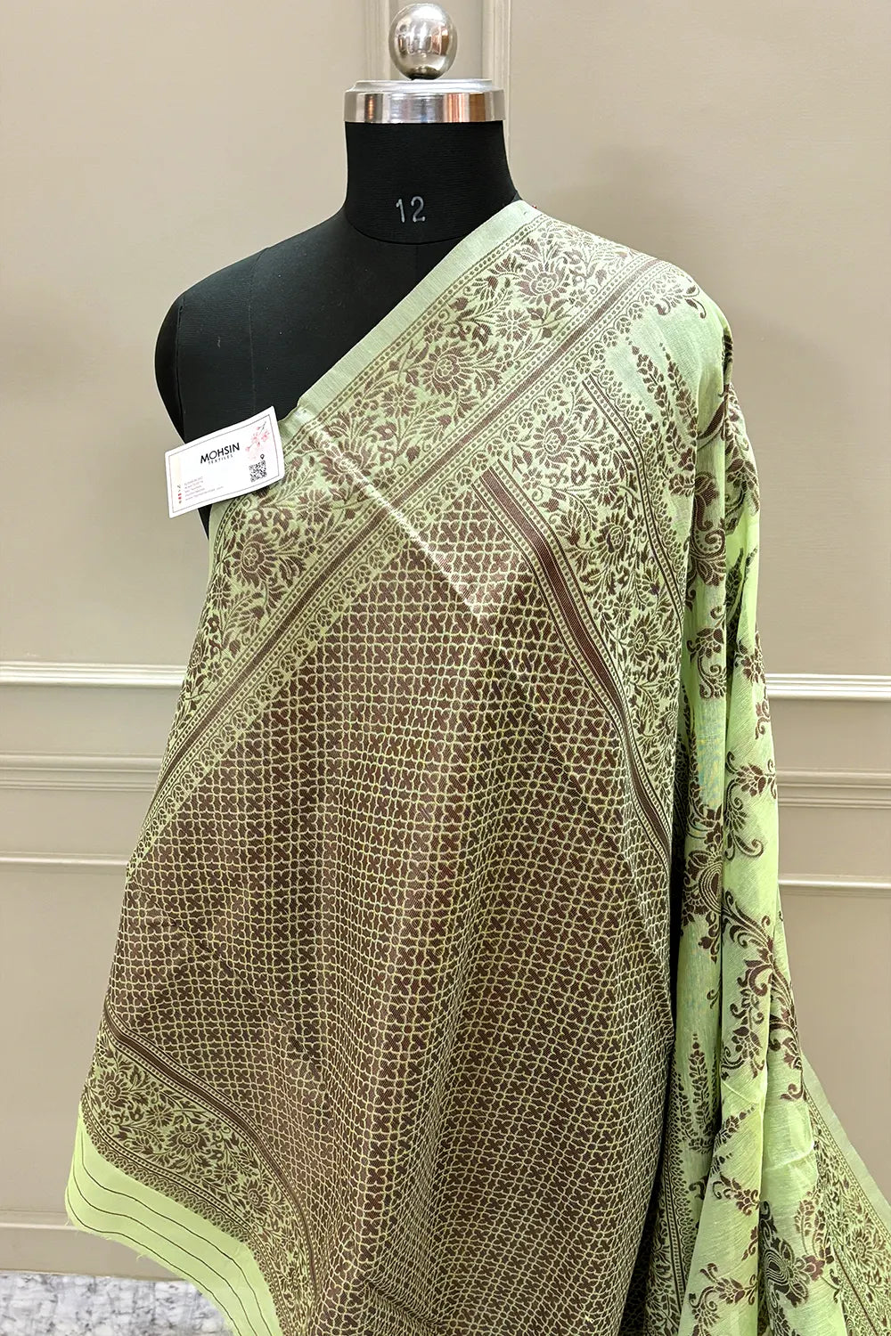 Pista Resham Zari Cotton Silk Banarasi Saree