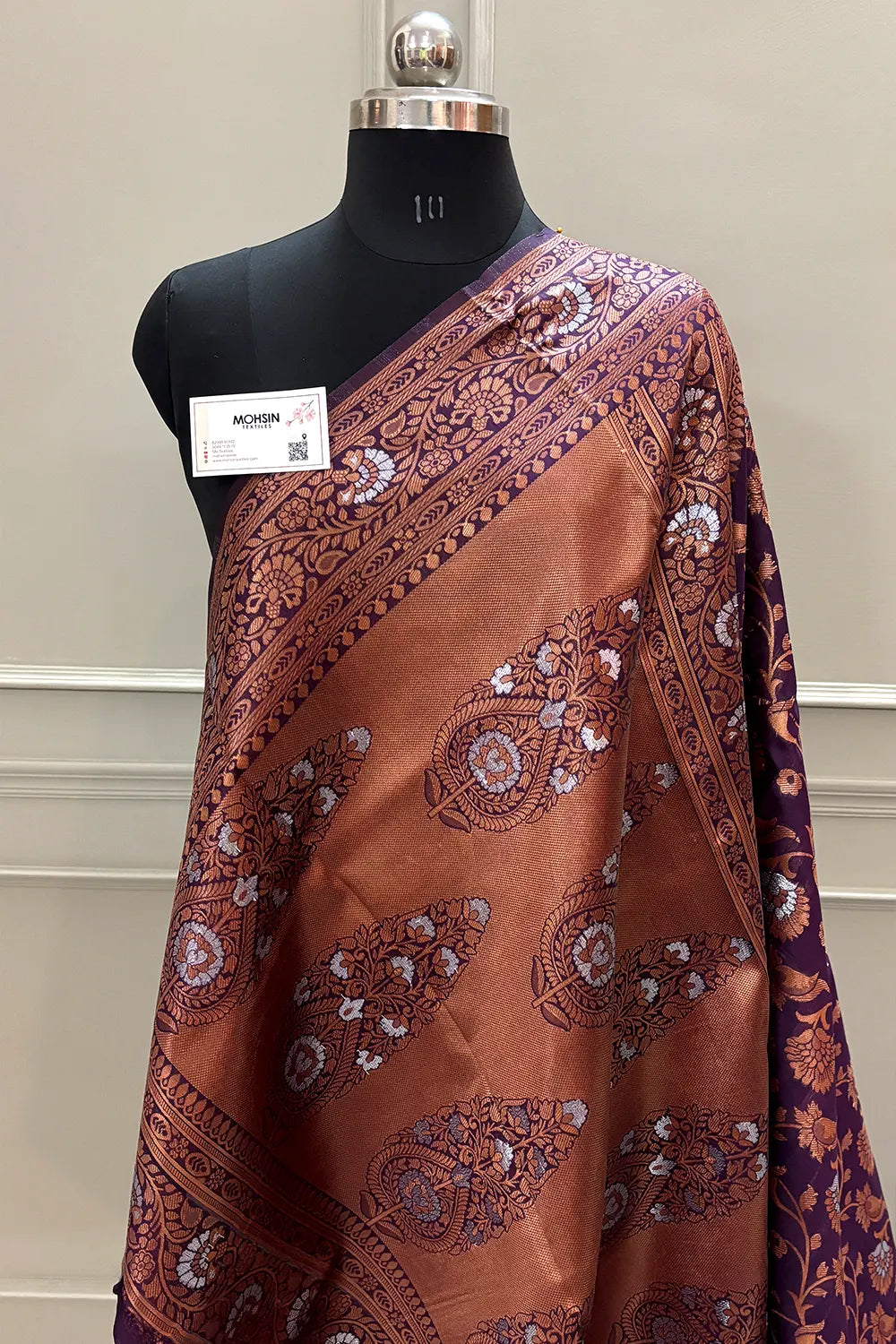 Purple Antique Zari Satin Silk Banarasi Saree