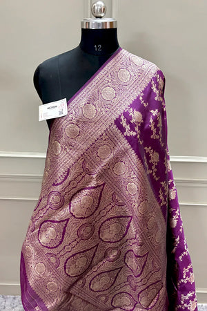 Purple Golden Zari Banarasi Silk Saree