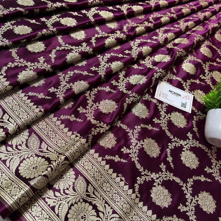 Purple Golden Zari Katan Silk Banarasi Saree