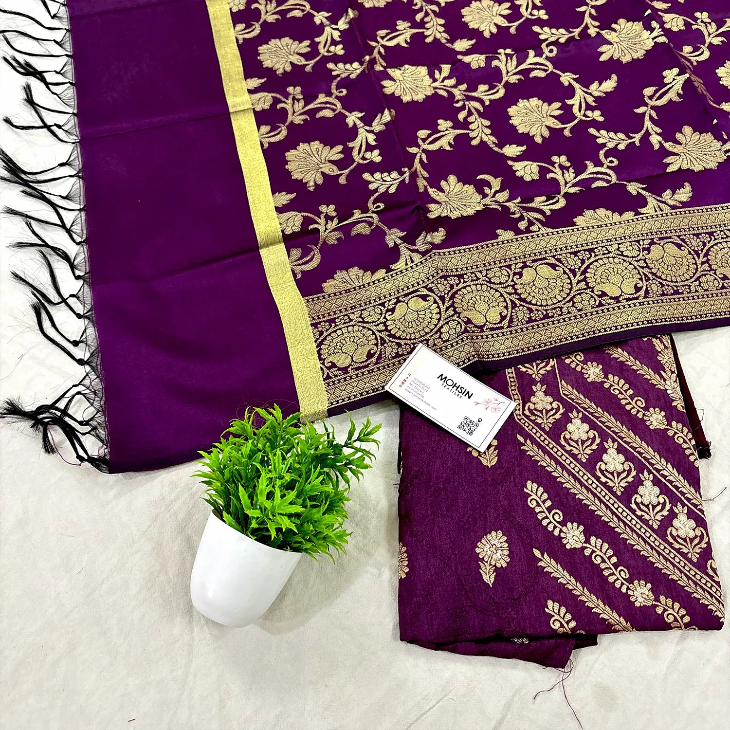 Purple Golden Zari Satin Silk Salwar Suit